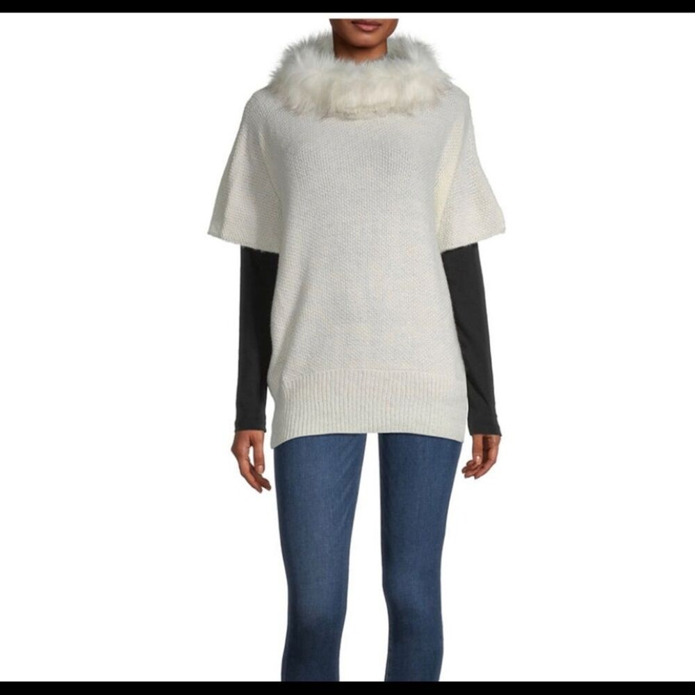 Mixit sweater Fur Collar Poncho NEW Off white sweater NEW OSFM snow winter
